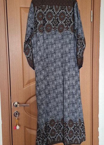 MAE Bohem Uzun Kollu V Yaka Kahverengi elbise - Görsel 4