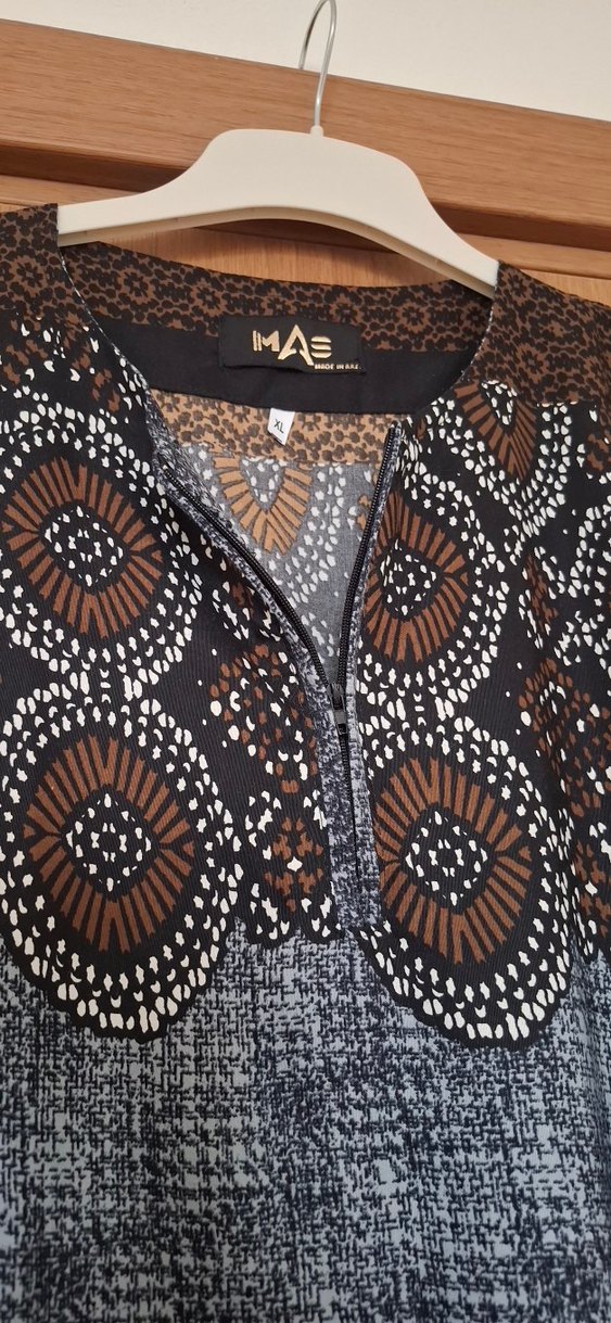 MAE Bohem Uzun Kollu V Yaka Kahverengi elbise - Görsel 5