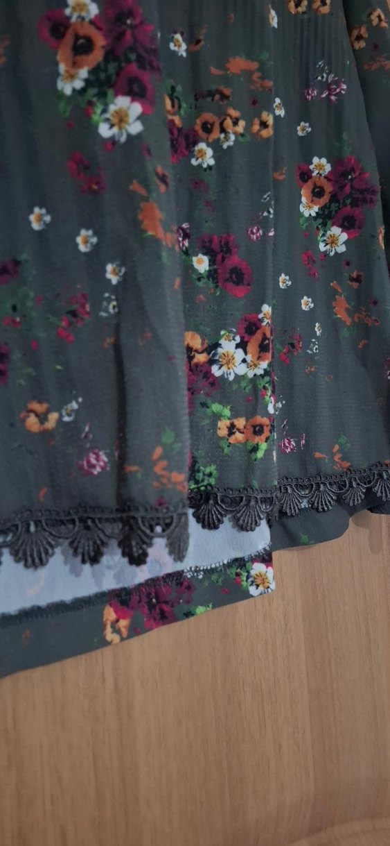 Gri Çiçek Desenli Bohem Hamile Bluzu - Görsel 5