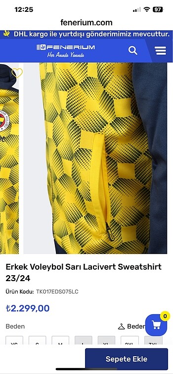 xl Beden sarı Renk Fenerbahçe eşofman üstü