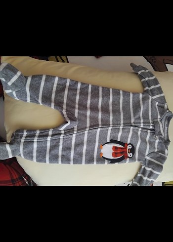 Yenidoğan Beden Carters Gri Çizgili Bebek Tulumu ve Oyuncak Bebek