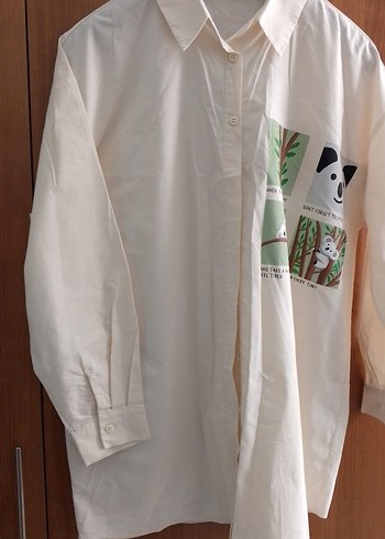 Pamuklu Baskılı Uzun Kollu Beyaz Gömlek - Görsel 5