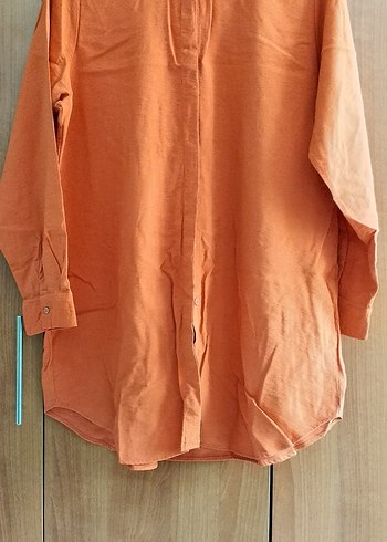 Düğmeli Uzun Kollu Kadın Keten Gömlek - Görsel 2