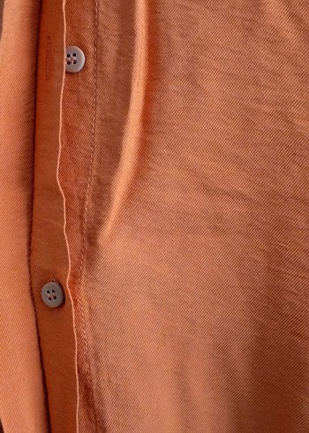 Düğmeli Uzun Kollu Kadın Keten Gömlek - Görsel 5