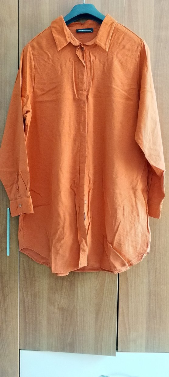 Düğmeli Uzun Kollu Kadın Keten Gömlek - Görsel 2