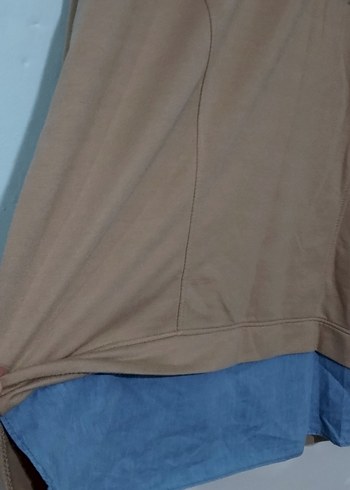 Bej Uzun Kollu Denim Detaylı Sweatshirt - Görsel 4