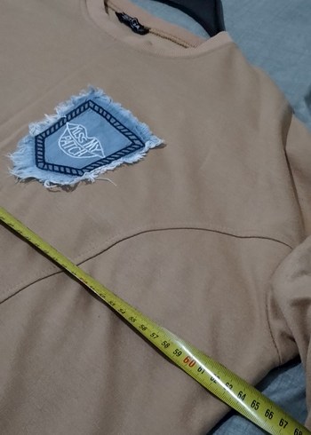 Bej Uzun Kollu Denim Detaylı Sweatshirt - Görsel 5