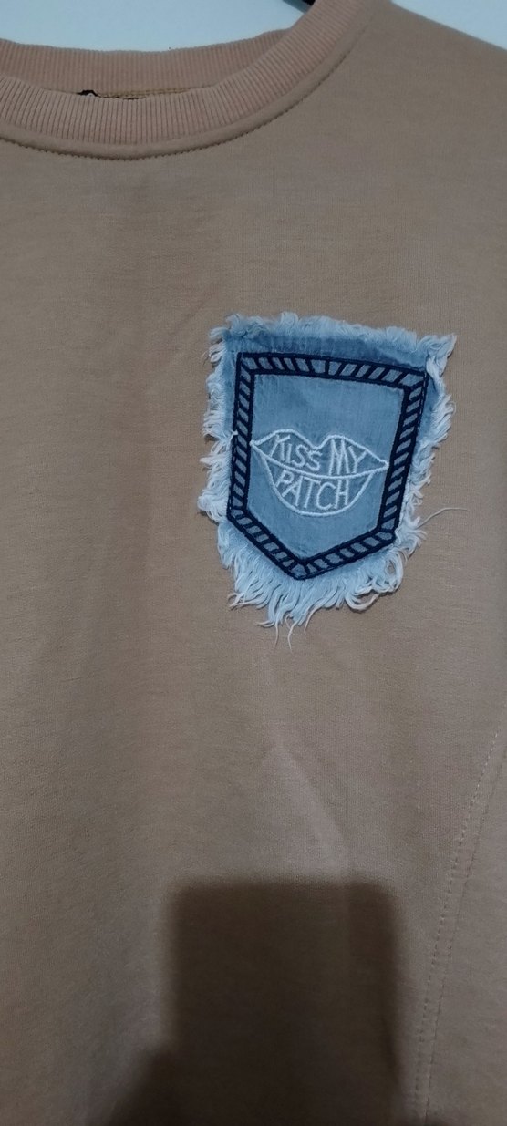 Bej Uzun Kollu Denim Detaylı Sweatshirt - Görsel 3