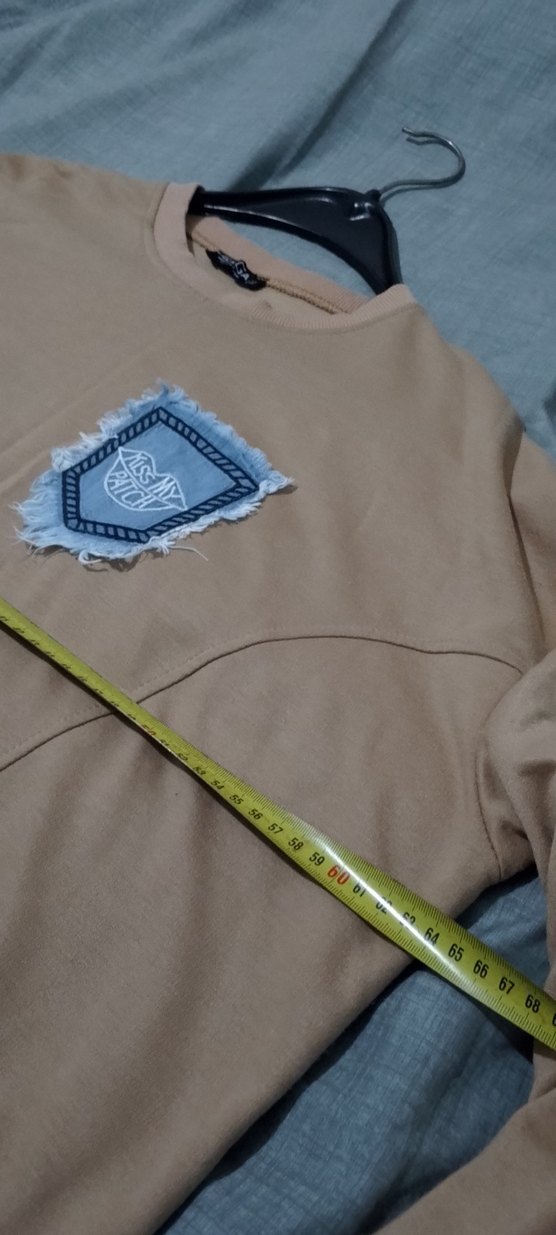 Bej Uzun Kollu Denim Detaylı Sweatshirt - Görsel 5