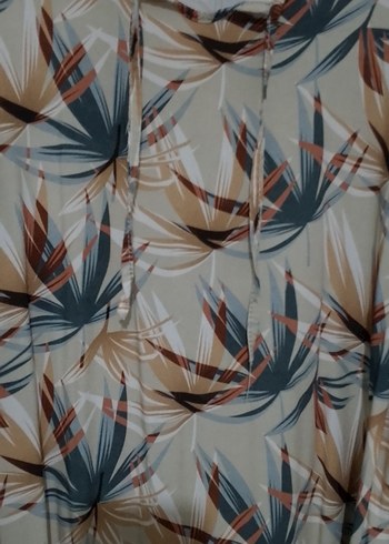 Bej Gri Desenli Uzun Kollu Bol Kesim Bluz - Görsel 2