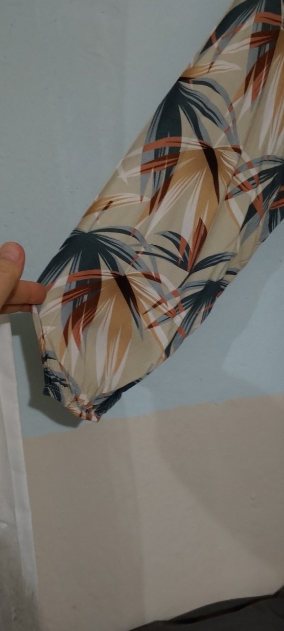 Bej Gri Desenli Uzun Kollu Bol Kesim Bluz - Görsel 3