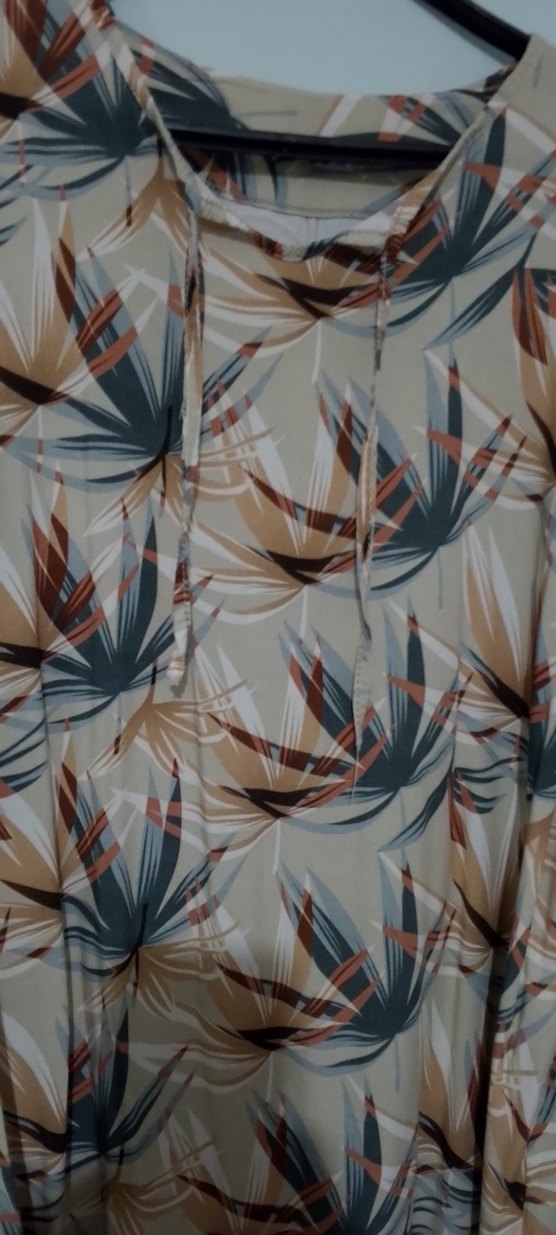 Bej Gri Desenli Uzun Kollu Bol Kesim Bluz - Görsel 2