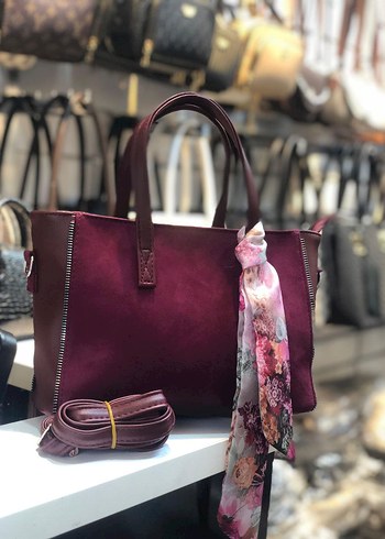 Bordo Süet Bağcıklı Kadın Çanta