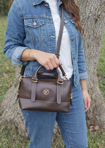 Mavi Deri Kadın El Çantası - Görsel 3