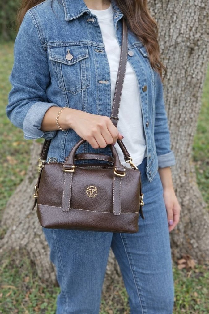 Mavi Deri Kadın El Çantası - Görsel 3