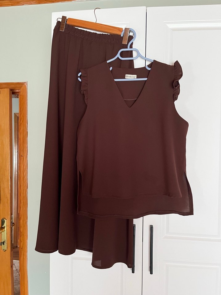 Kahverengi Midi Keten Salaş Etek - Görsel 2