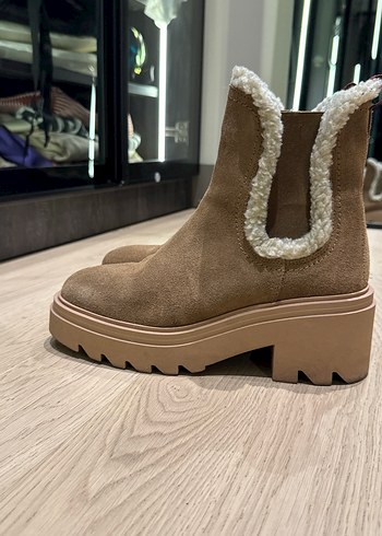 Kahverengi Süet Kürklü Kadın Dolgu Topuk Bot - Görsel 2