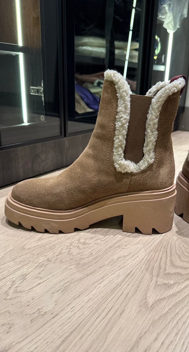 Kahverengi Süet Kürklü Kadın Dolgu Topuk Bot - Görsel 5