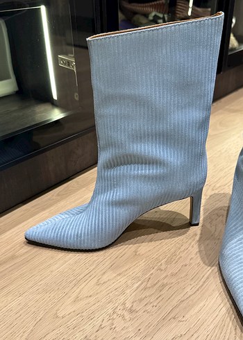 Mavi Pileli Denim Stiletto Kadın Bot - Görsel 3