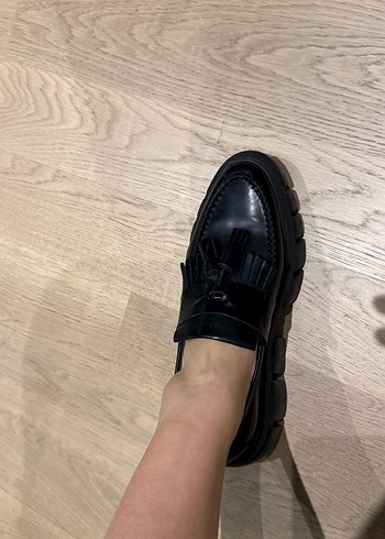 Siyah Deri Püsküllü Platform Topuklu Kadın Loafer - Görsel 7