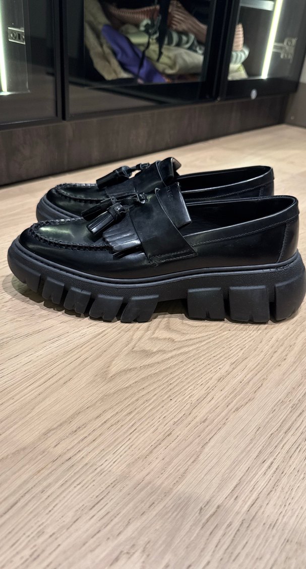 Siyah Deri Püsküllü Platform Topuklu Kadın Loafer - Görsel 2