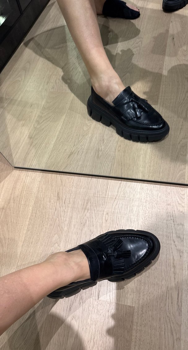 Siyah Deri Püsküllü Platform Topuklu Kadın Loafer - Görsel 5