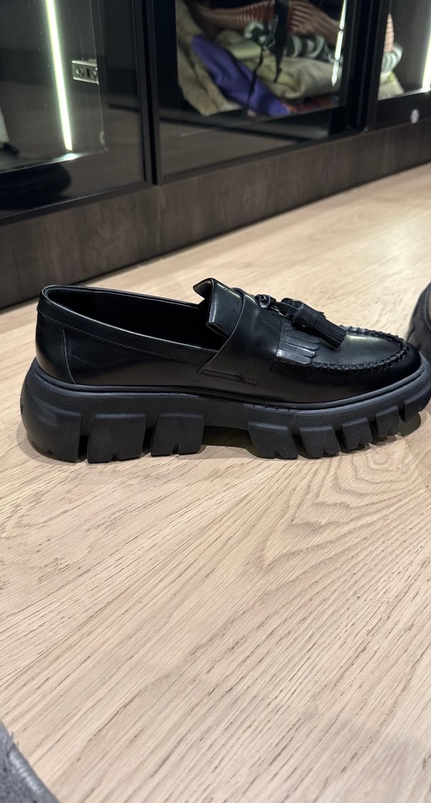 Siyah Deri Püsküllü Platform Topuklu Kadın Loafer - Görsel 4