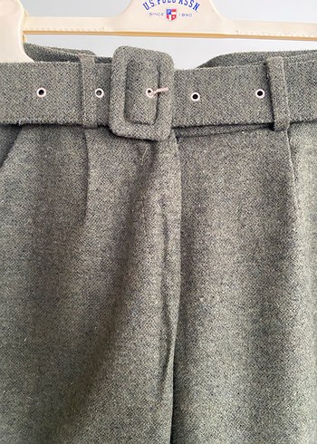 Haki Yünlü Kemerli havuç Pantolon - Görsel 2