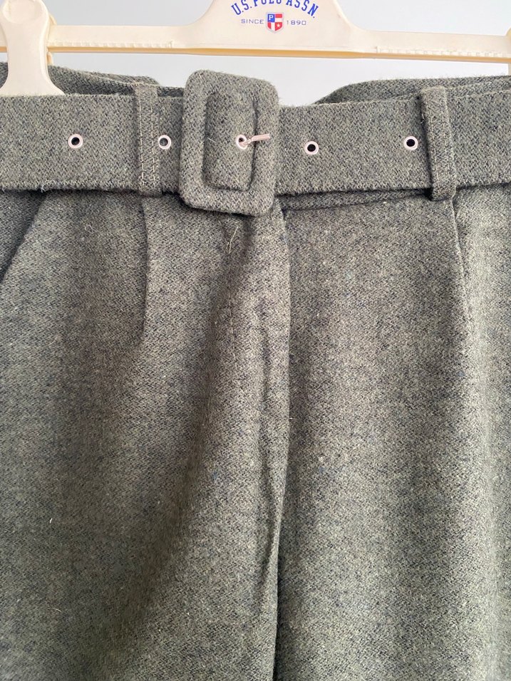 Haki Yünlü Kemerli havuç Pantolon - Görsel 2