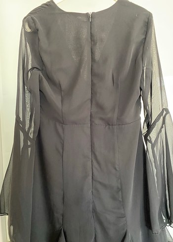 Siyah V Yakalı Uzun Kollu Midi Elbise - Görsel 5