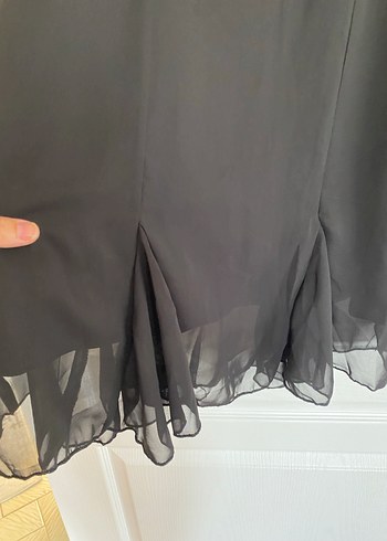 Siyah V Yakalı Uzun Kollu Midi Elbise - Görsel 4