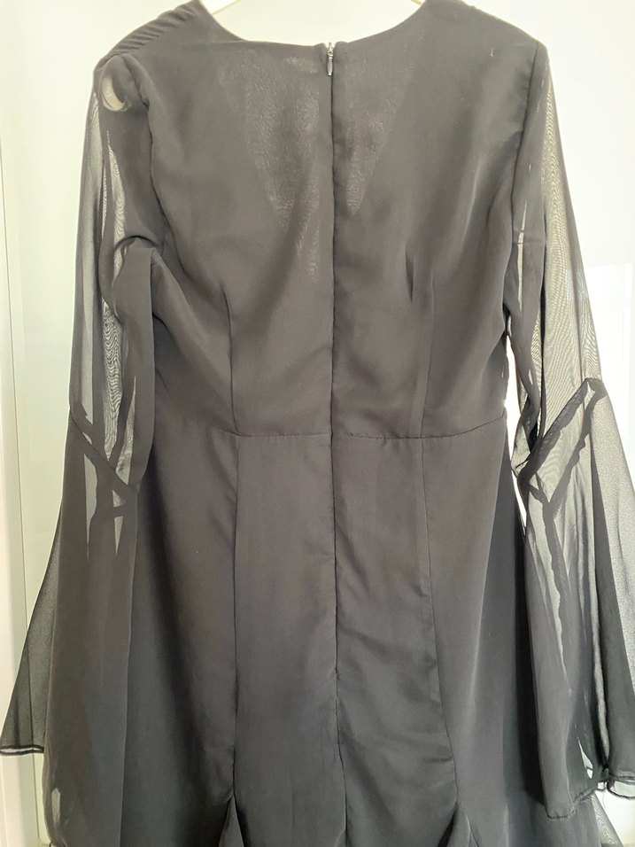 Siyah V Yakalı Uzun Kollu Midi Elbise - Görsel 5