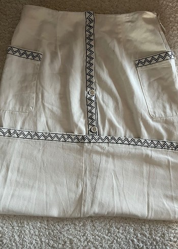 Nakışlı Beyaz Uzun Etek - Görsel 5