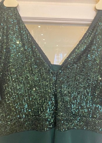 Yeşil İşlemeli Payetli Midi Elbise - Görsel 7