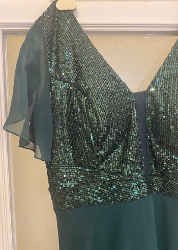 Yeşil İşlemeli Payetli Midi Elbise - Görsel 2