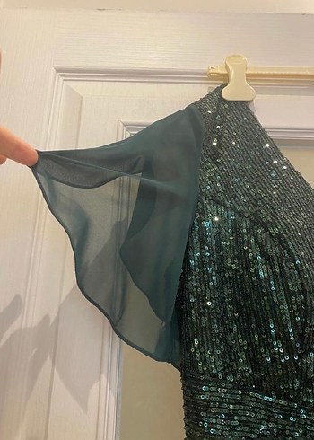 Yeşil İşlemeli Payetli Midi Elbise - Görsel 4