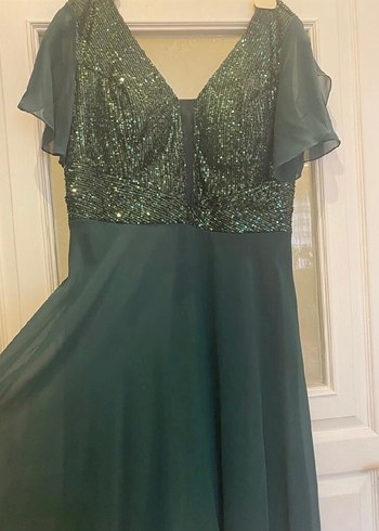 Yeşil İşlemeli Payetli Midi Elbise - Görsel 5