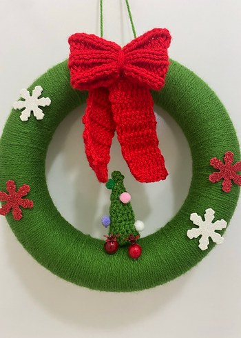 Yeşil Örgü Yılbaşı Kapı Süsü - Görsel 2