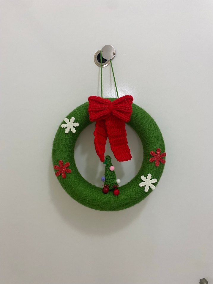 Yeşil Örgü Yılbaşı Kapı Süsü - Görsel 3
