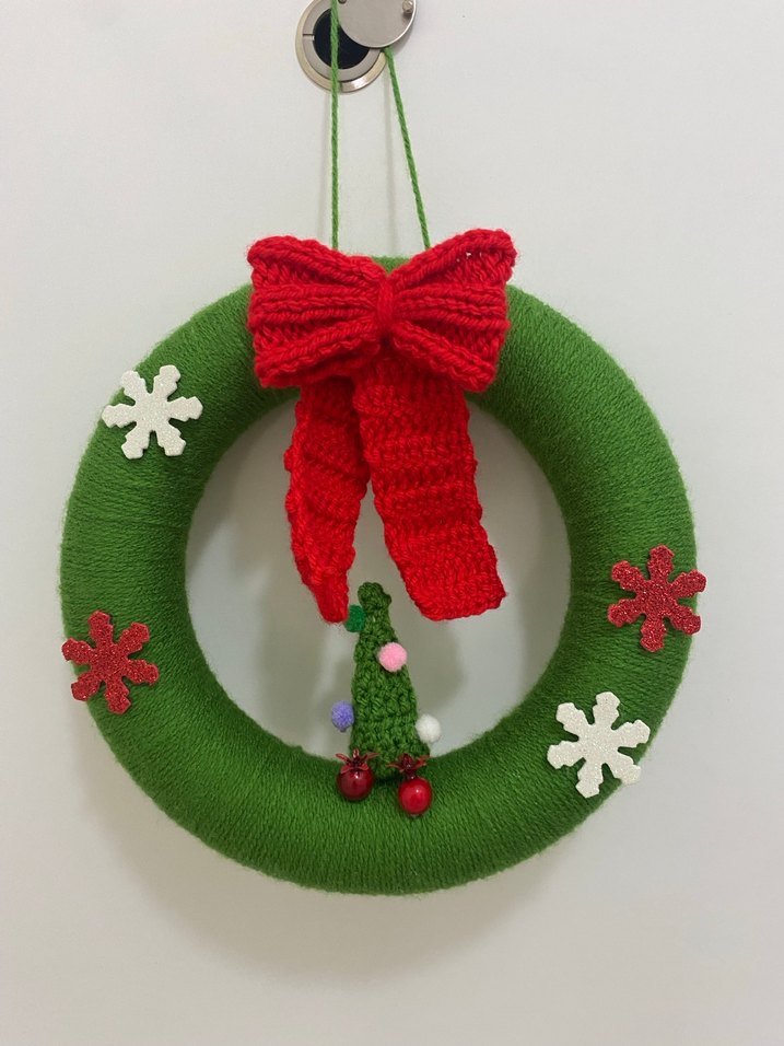 Yeşil Örgü Yılbaşı Kapı Süsü - Görsel 4