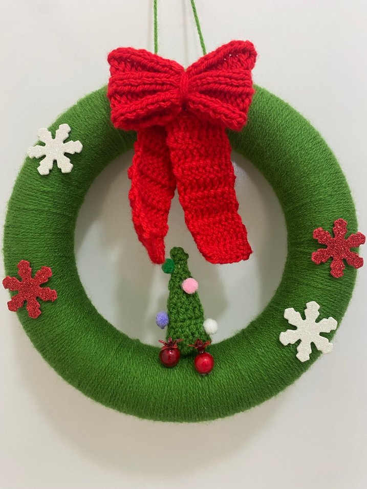 Yeşil Örgü Yılbaşı Kapı Süsü - Görsel 2