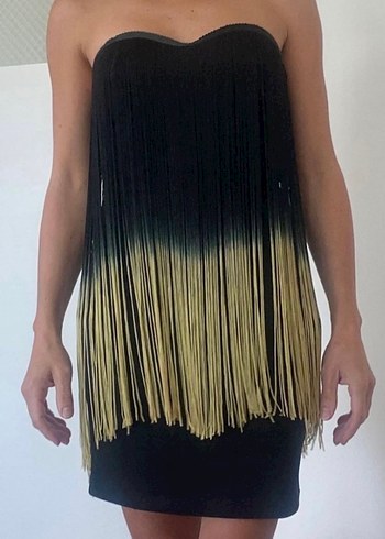 Püsküllü Siyah mini Elbise - Görsel 4