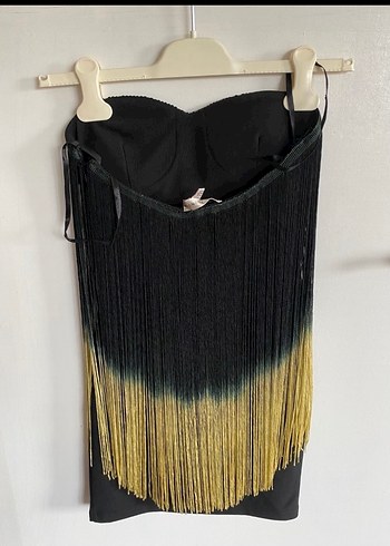 Püsküllü Siyah mini Elbise - Görsel 2