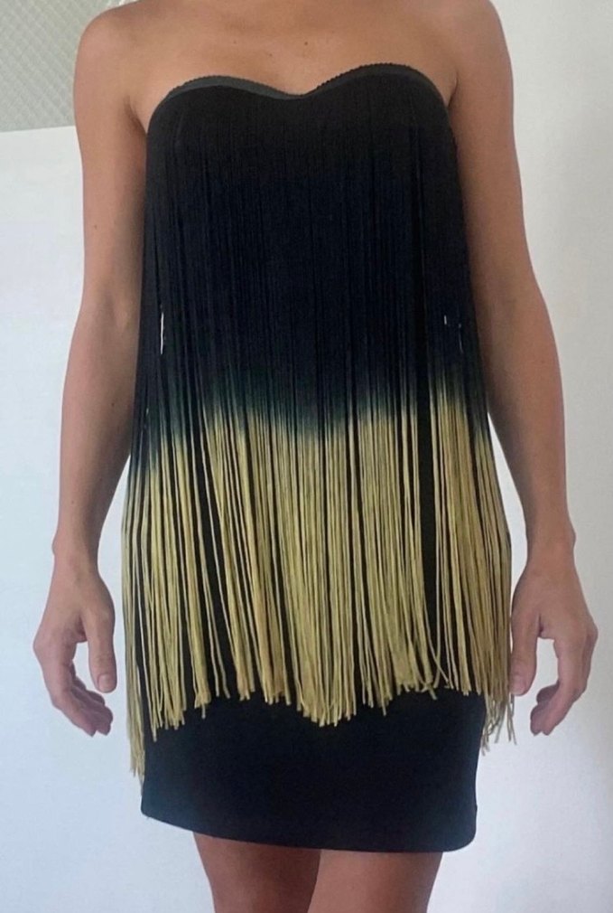 Püsküllü Siyah mini Elbise - Görsel 4