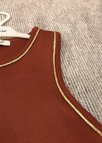 Kahverengi Fitilli Kadın Kolsuz Üst - Görsel 2