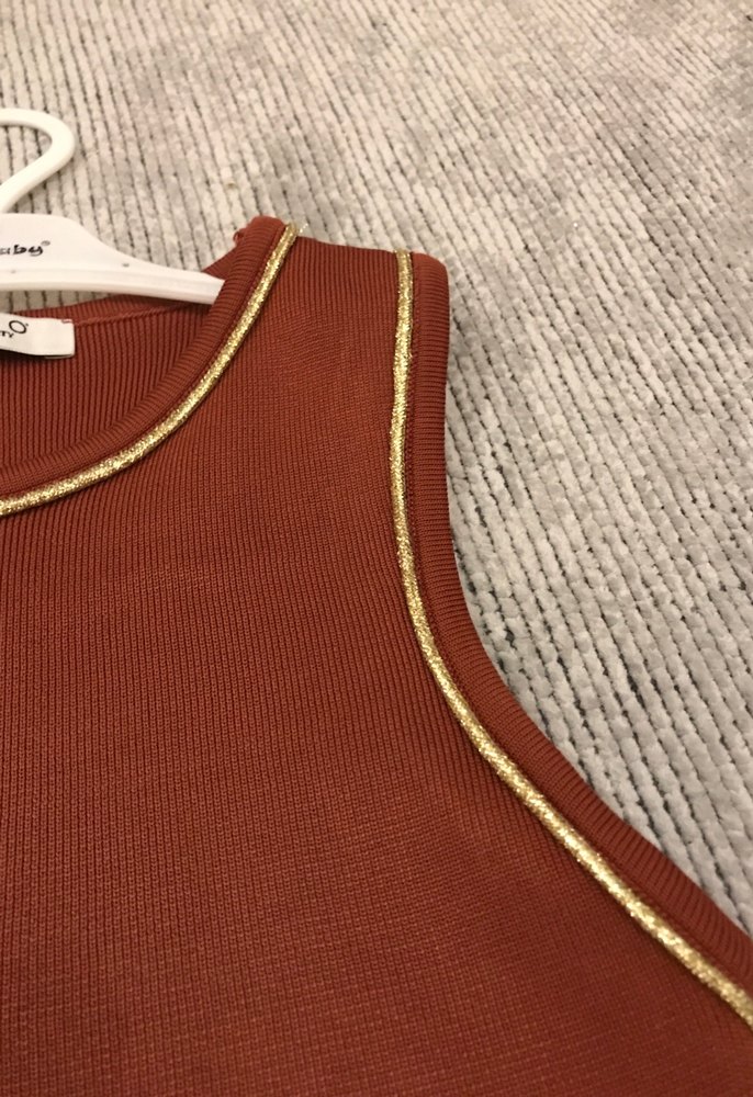 Kahverengi Fitilli Kadın Kolsuz Üst - Görsel 2