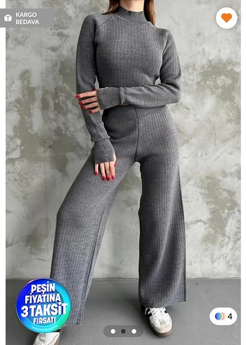 Gri Triko Kadın Pantolon - Görsel 2