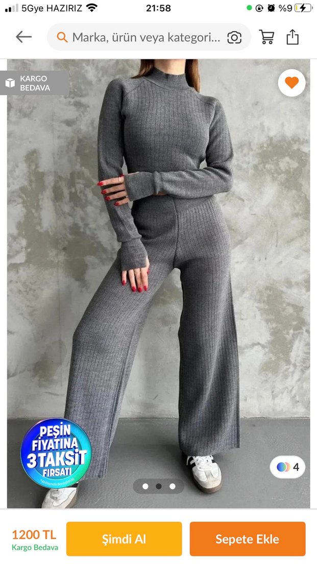 Gri Triko Kadın Pantolon - Görsel 2