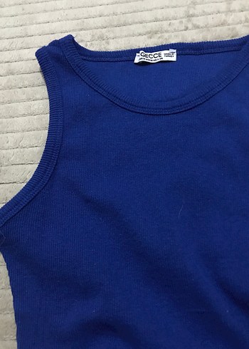 Mavi Kolsuz Uzun Keten Elbise - Görsel 3