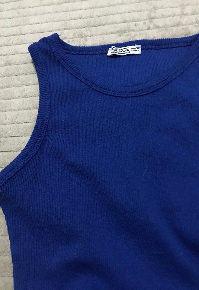 Mavi Kolsuz Uzun Keten Elbise - Görsel 3